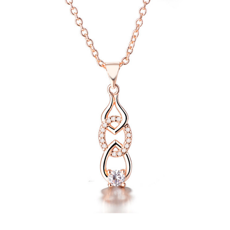 Sterling Silver And 18K Rose Gold with Crystal Pendant Necklace