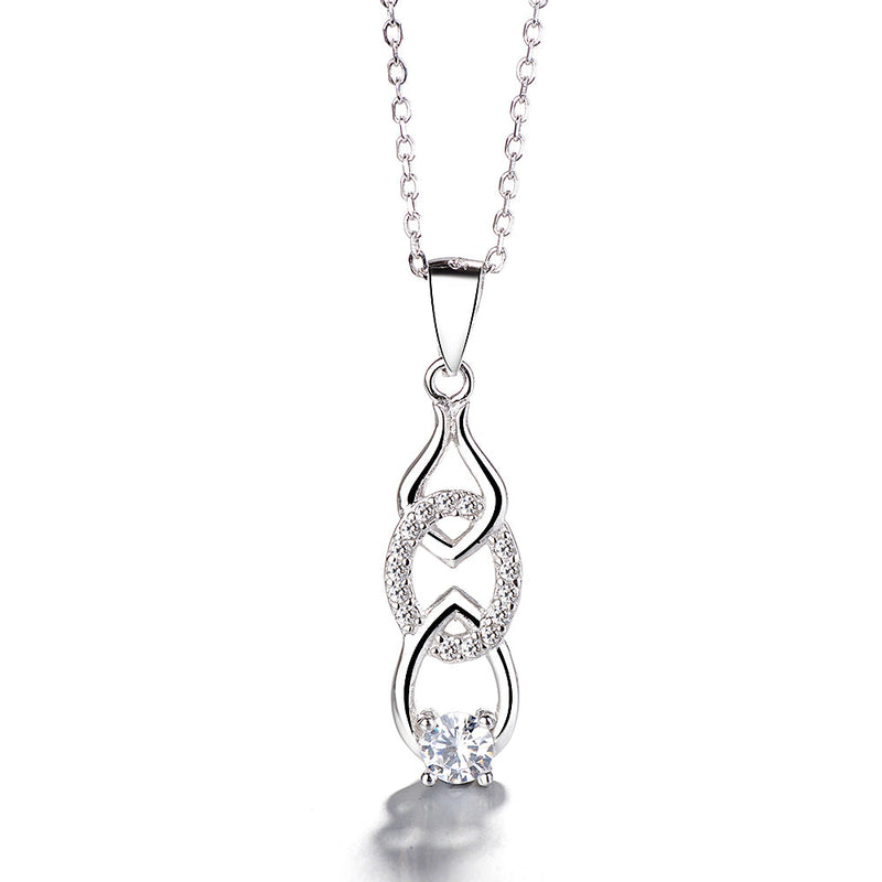 Sterling Silver And 18K Rose Gold with Crystal Pendant Necklace