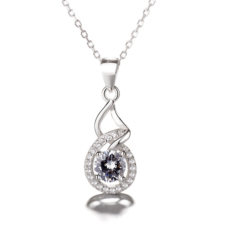 Sterling Silver Halo Pendant Necklace with Crystals