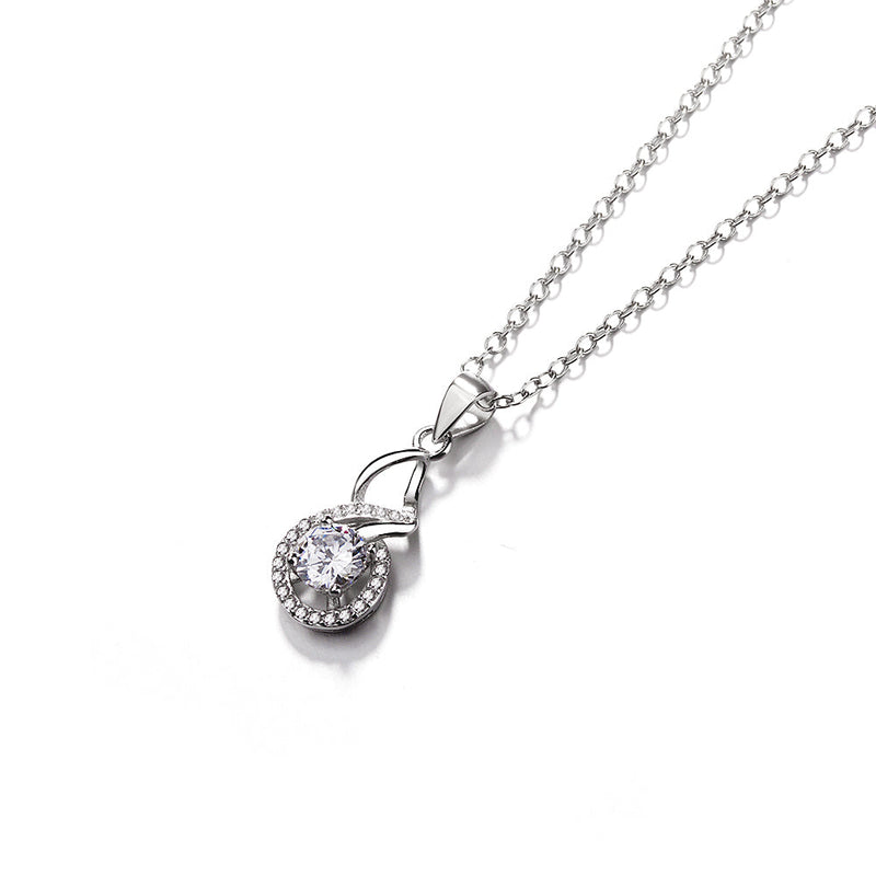 Sterling Silver Halo Pendant Necklace with Crystals