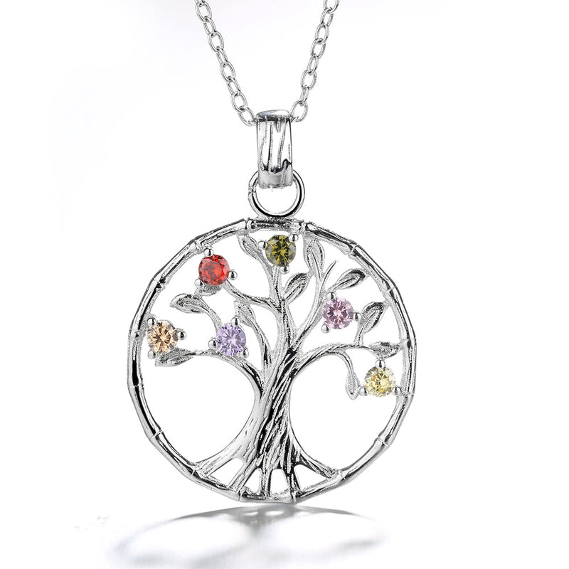18K Rose Gold and Sterling Silver Multi-Color Gemstone Tree of Life Pendant Necklace