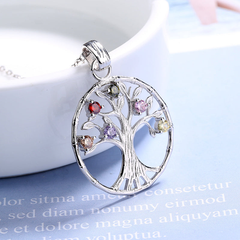 18K Rose Gold and Sterling Silver Multi-Color Gemstone Tree of Life Pendant Necklace