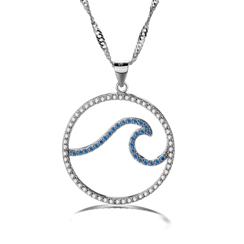 Sterling Silver Aquamarine and Cubic Zirconia Pendant Necklace