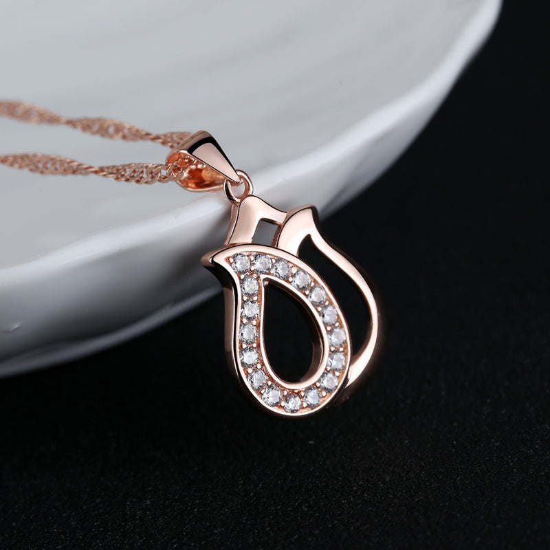 18K Rose Gold over Sterling Silver Rose Bud with Singapore chain
