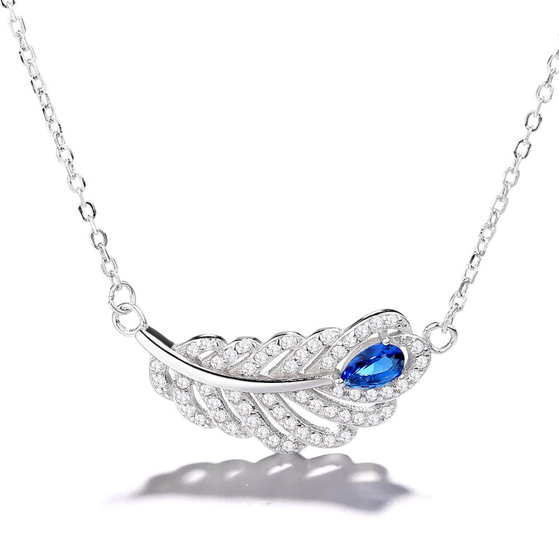 Sterling Silver and 14K Rose Gold Sapphire Leaf Pendant Necklace