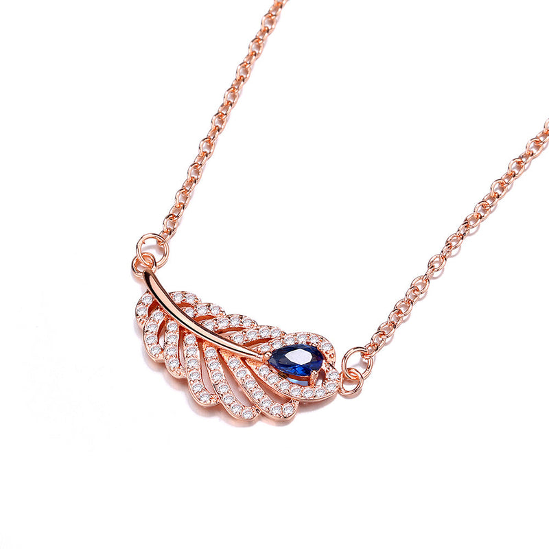 Sterling Silver and 14K Rose Gold Sapphire Leaf Pendant Necklace