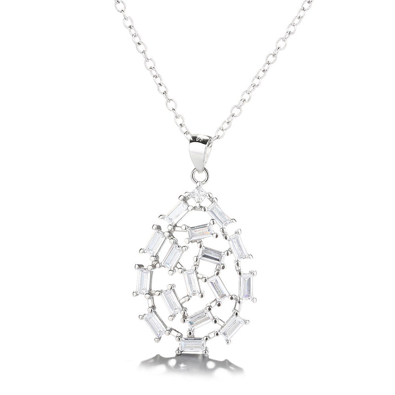 Sterling Silver Water Drop Crystal in Baguette Cut