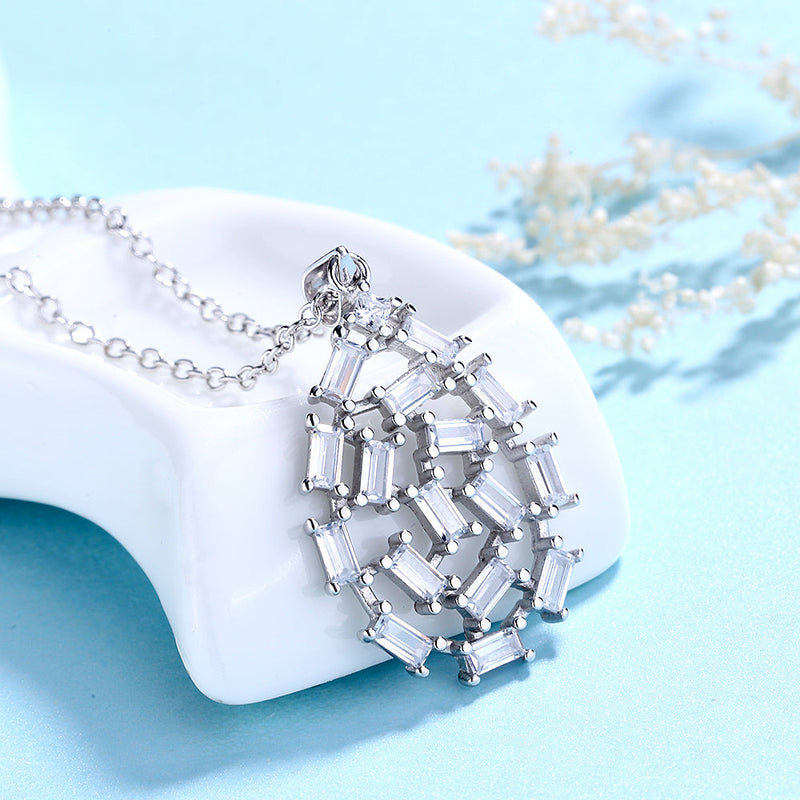 Sterling Silver Water Drop Crystal in Baguette Cut