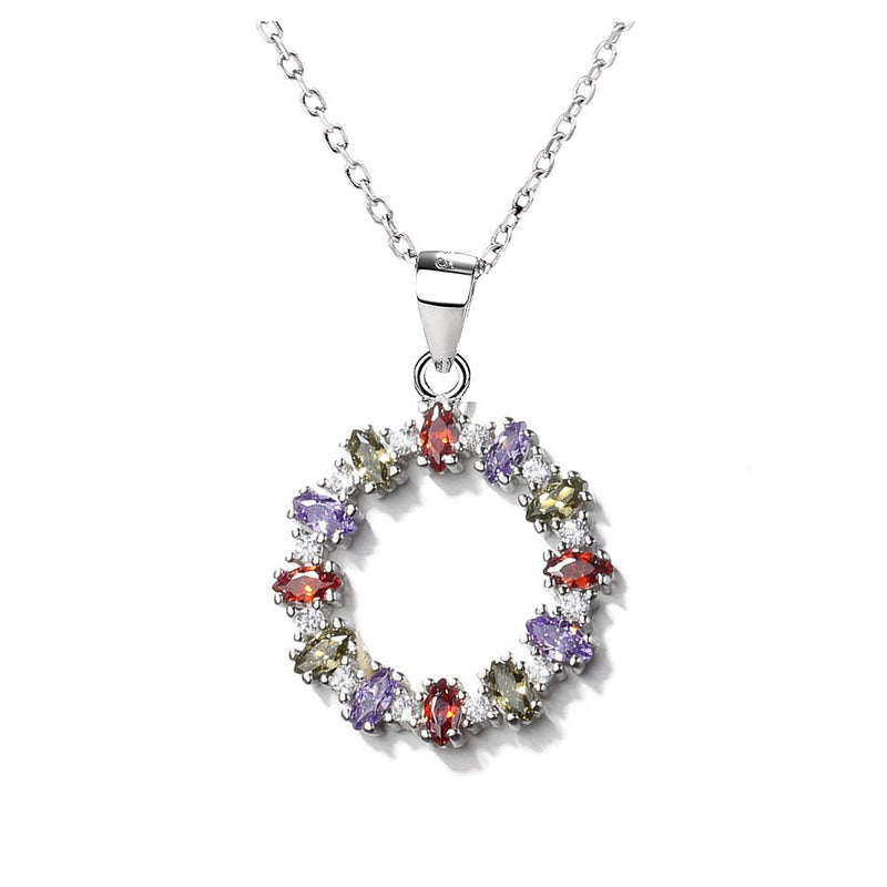 Sterling Silver Mutli-Colored Wreath Pendant Necklace