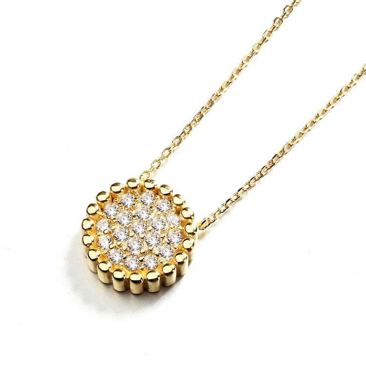 14K Gold Over Sterling Silver Studded  Crystal Pendant Necklace