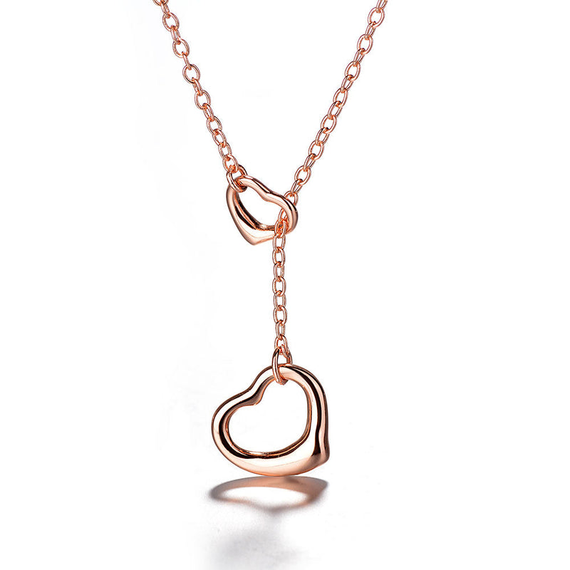 Sterling Silver Lariat Heart Pendant Necklace in Rose Gold
