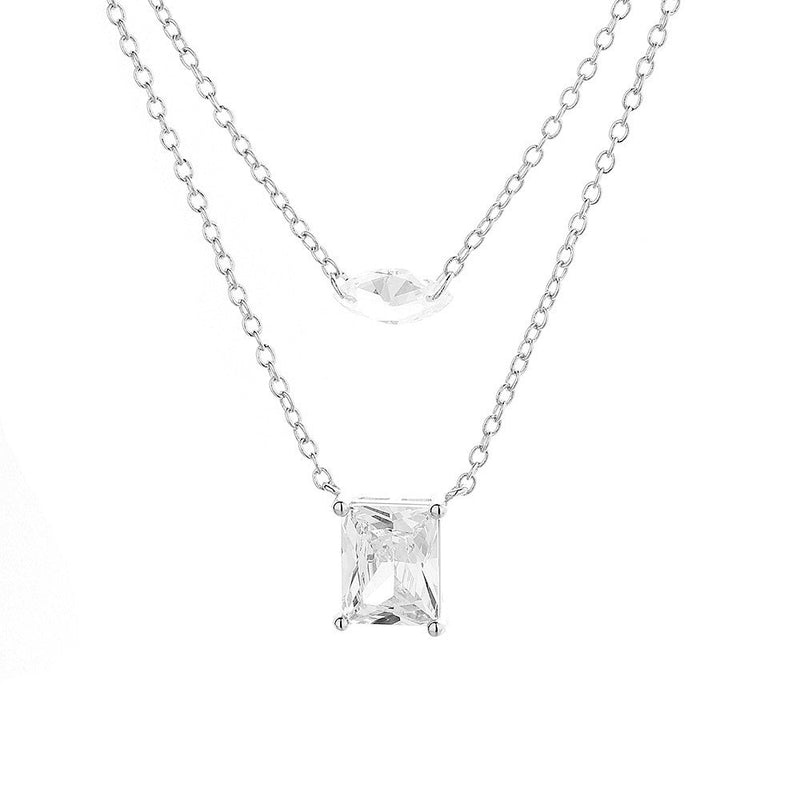 14K Gold Layered Pendant Necklace with Simulated Diamonds