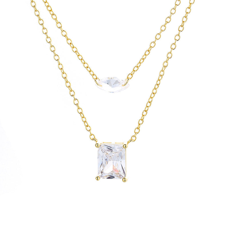 14K Gold Layered Pendant Necklace with Simulated Diamonds