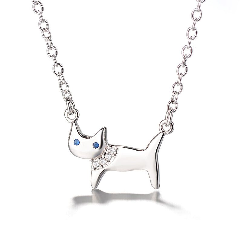 Sterling Silver Sapphire Cat Pendant Necklace