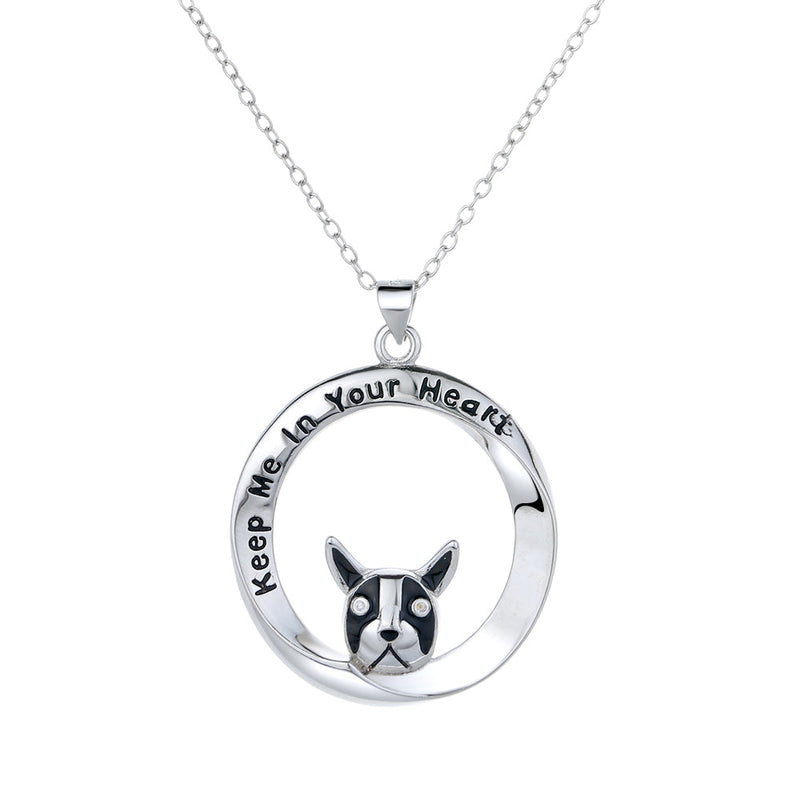 Sterling Silver "Keep Me in Your Heart" Dog Pendant Necklace