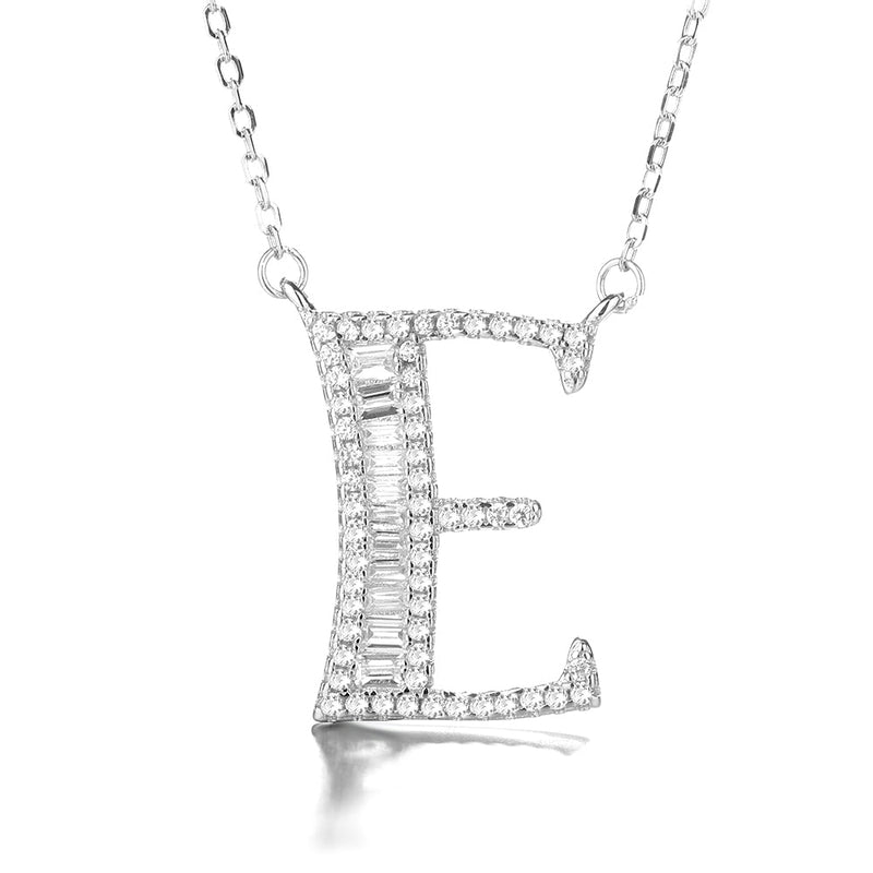 Sterling Silver Initial Pendant Necklace with Swarovski Crystal