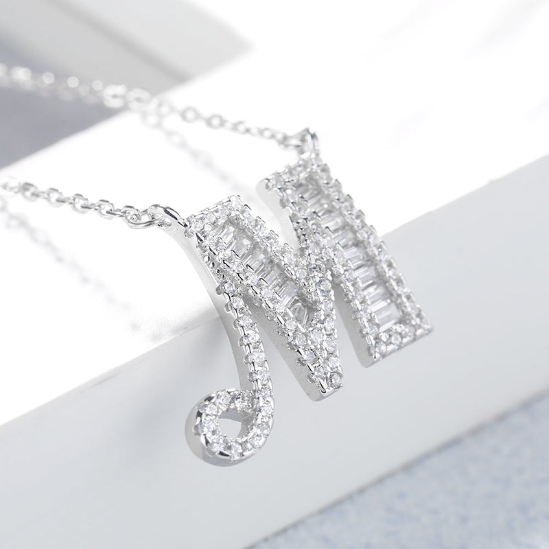 Sterling Silver Initial Pendant Necklace with Swarovski Crystal