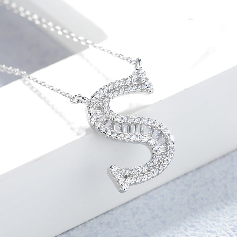 Sterling Silver Initial Pendant Necklace with Swarovski Crystal