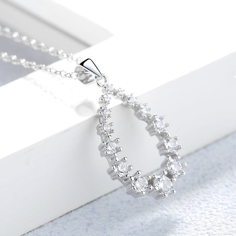 Sterling Silver Water Drop Open Pendant Necklace