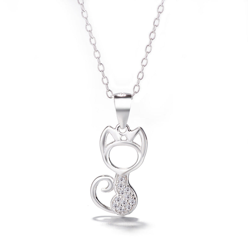 Sterling Silver Cat Pendant Necklace with Swarovski Crystal