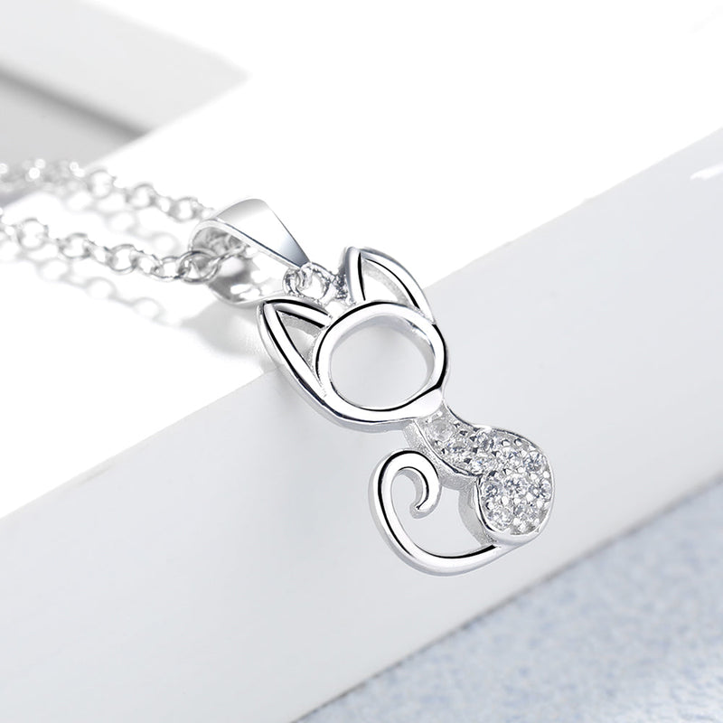 Sterling Silver Cat Pendant Necklace with Swarovski Crystal