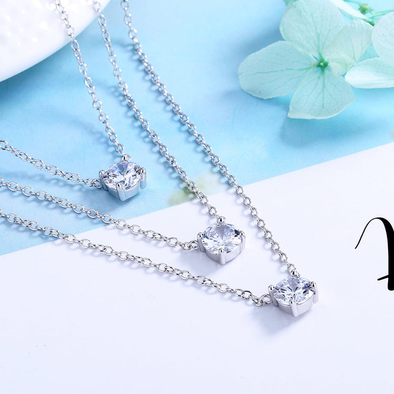 Sterling Silver and Tri-Tone Three Layer Necklace with Crystals