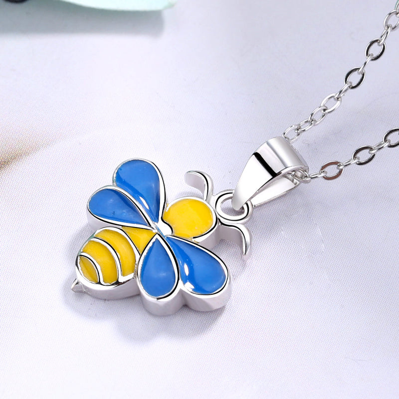 Sterling Silver Yellow and Blue Bumble Bee Pendant