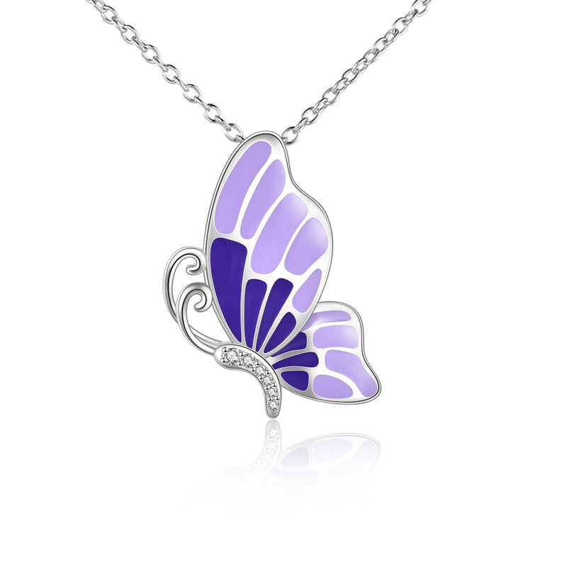 Sterling Silver and Purple Butterfly Necklace with Crystals
