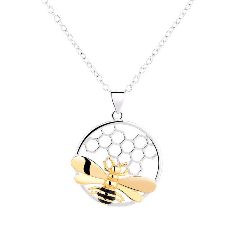 Sterling Silver and 18k Gold Honeycomb Bee Neckalce
