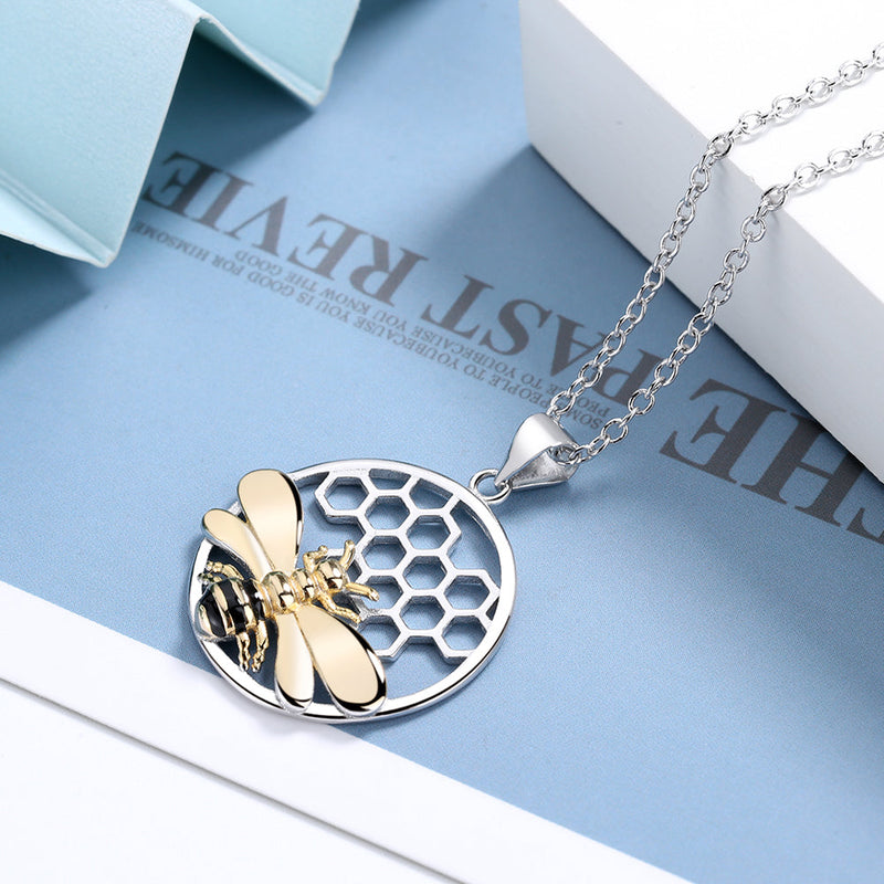 Sterling Silver and 18k Gold Honeycomb Bee Neckalce