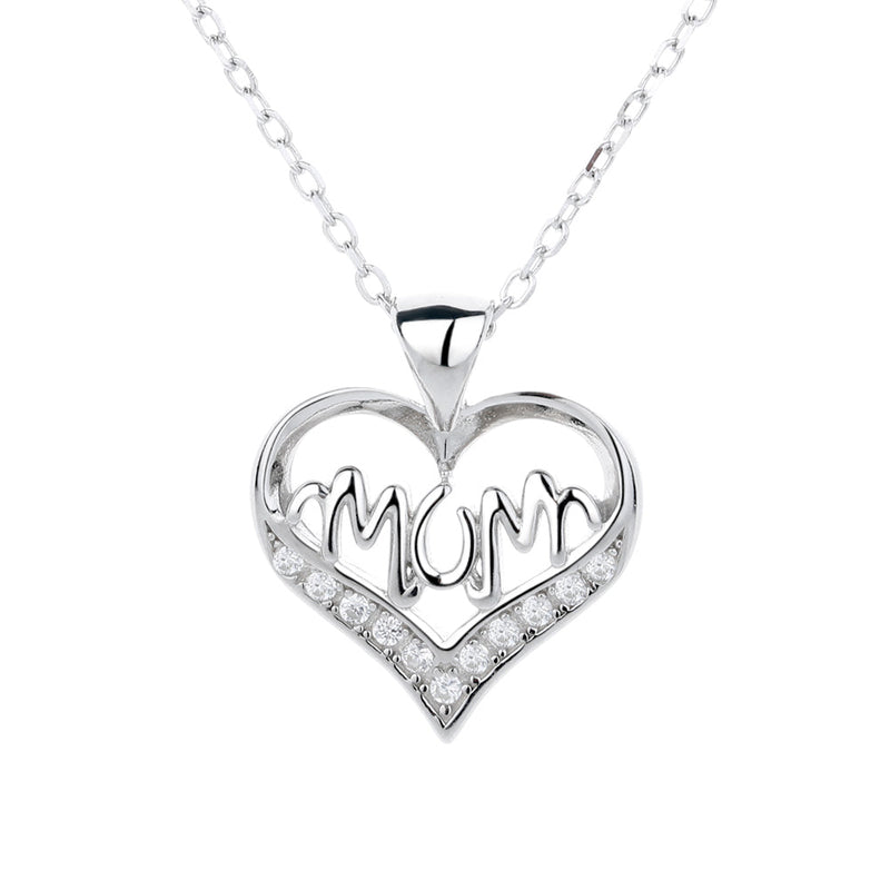 14K Gold or Sterling Silver MOM Heart Pendant Necklace with crystals from Swarovski