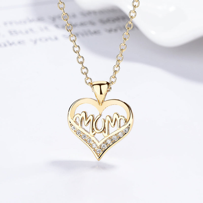 14K Gold or Sterling Silver MOM Heart Pendant Necklace with crystals from Swarovski
