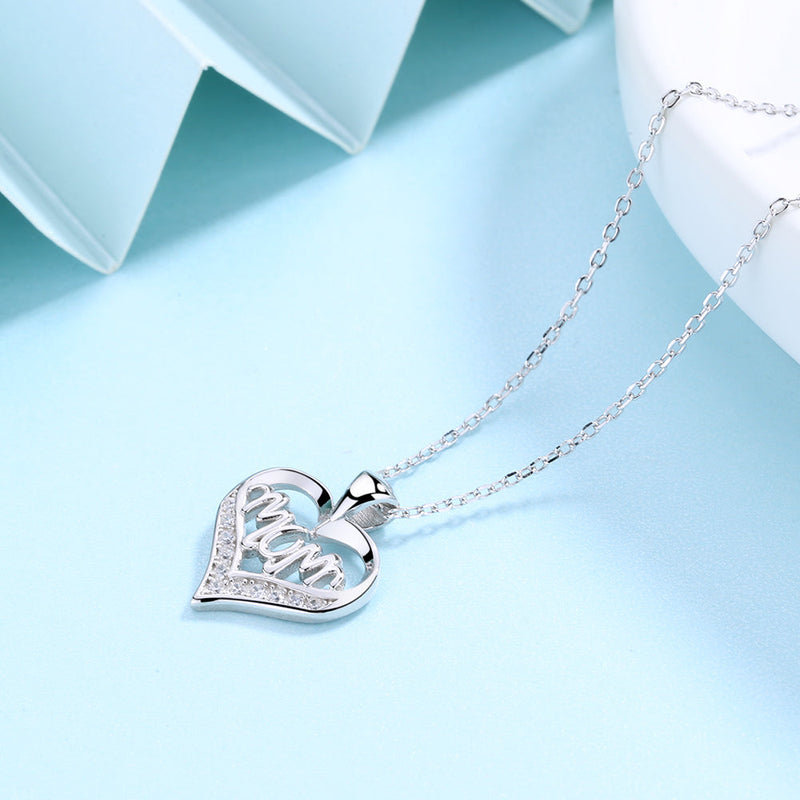 14K Gold or Sterling Silver MOM Heart Pendant Necklace with crystals from Swarovski