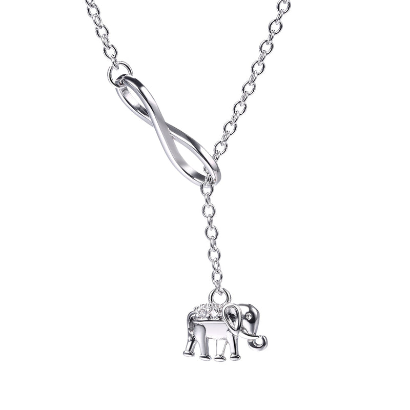 18K White Gold Infinity Elephant Lariat Pendant Necklace