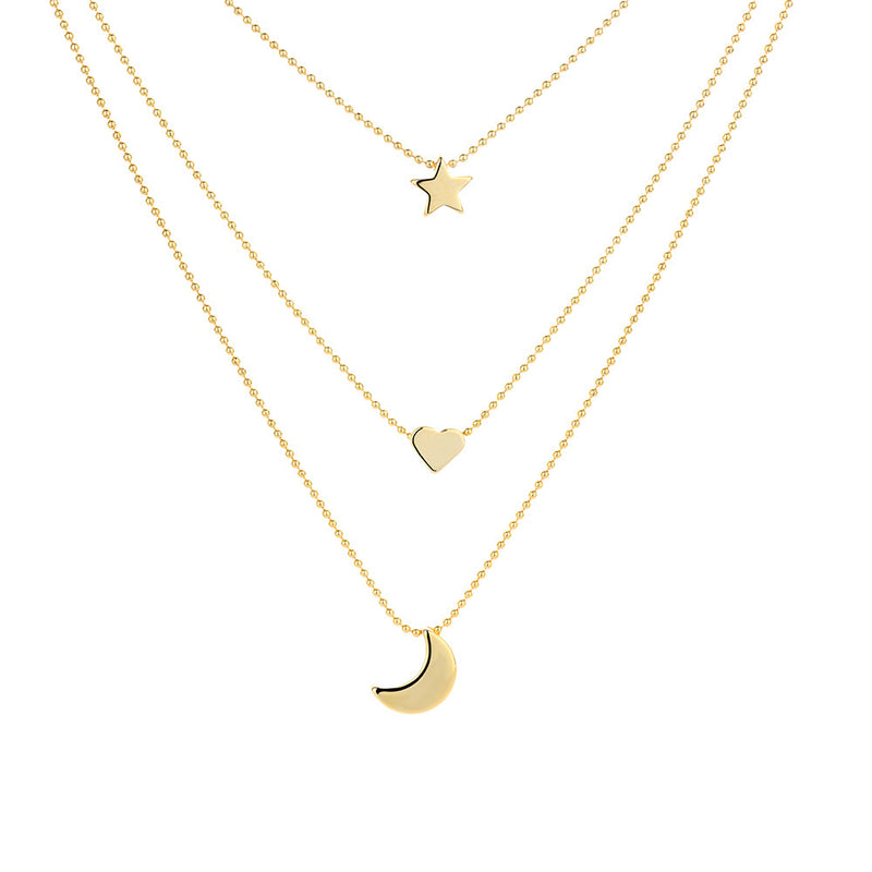 14K Gold and Sterling Silver Star Heart & Moon Necklace