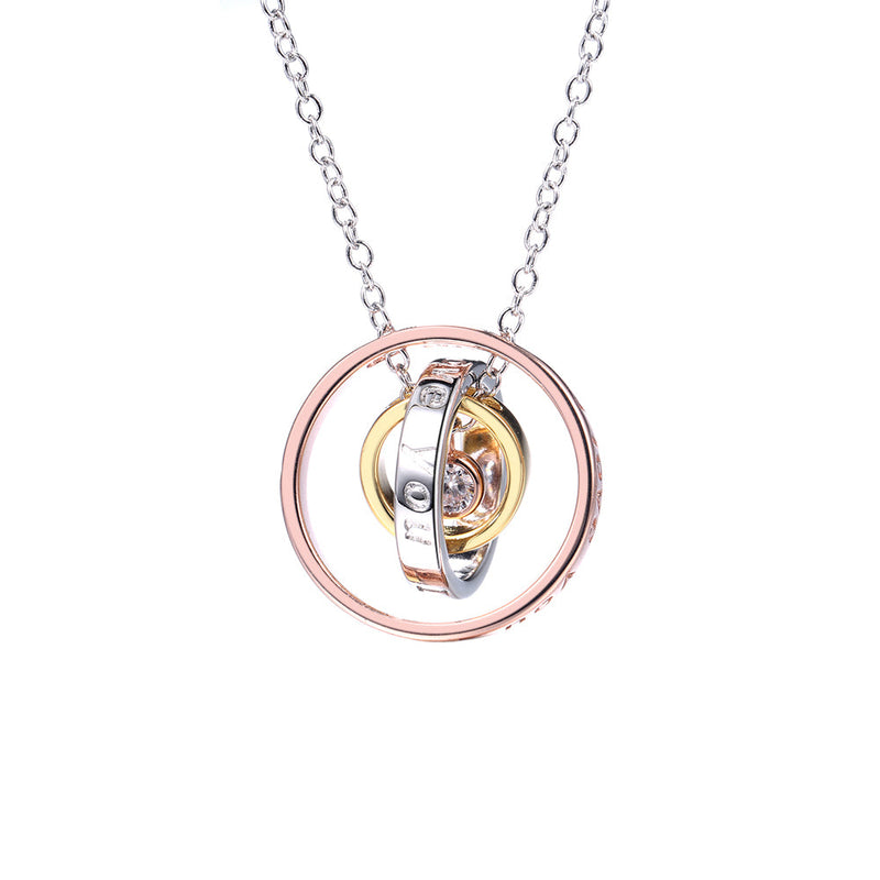 Tri-Tone Sterling Silver "I Love you" Pendant Necklace