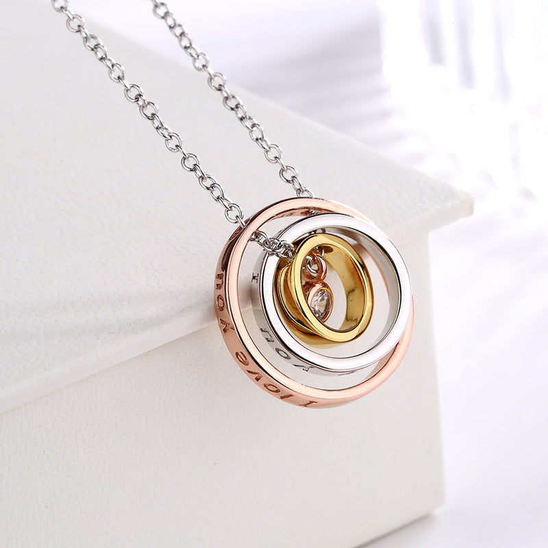 Tri-Tone Sterling Silver "I Love you" Pendant Necklace