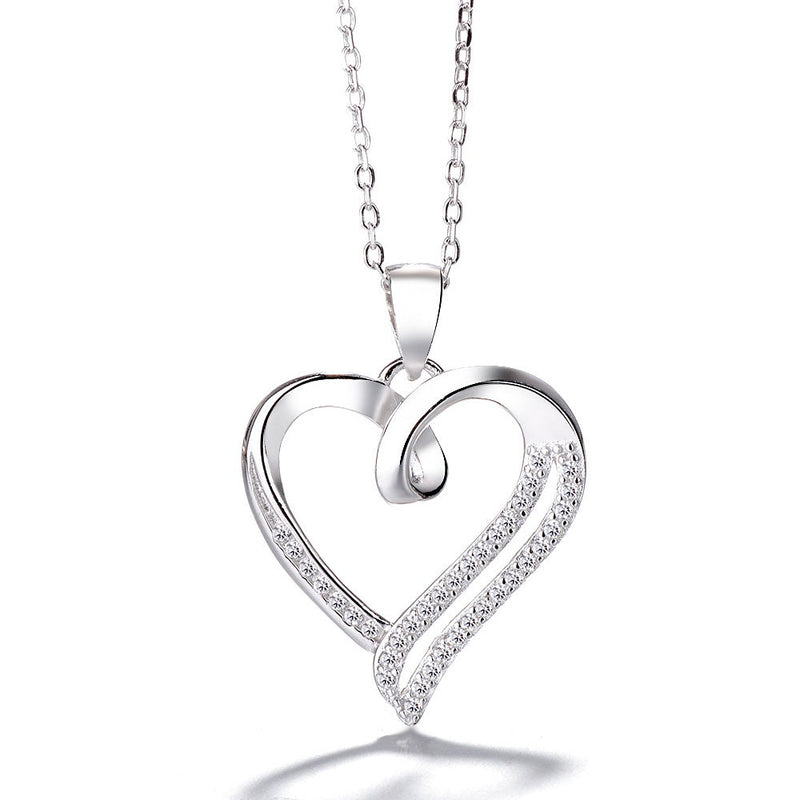 Heart Pendant Necklace with Crystals in Sterling Silver