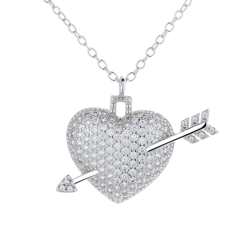 18K White Gold Plated Shot through the Heart with Crystals