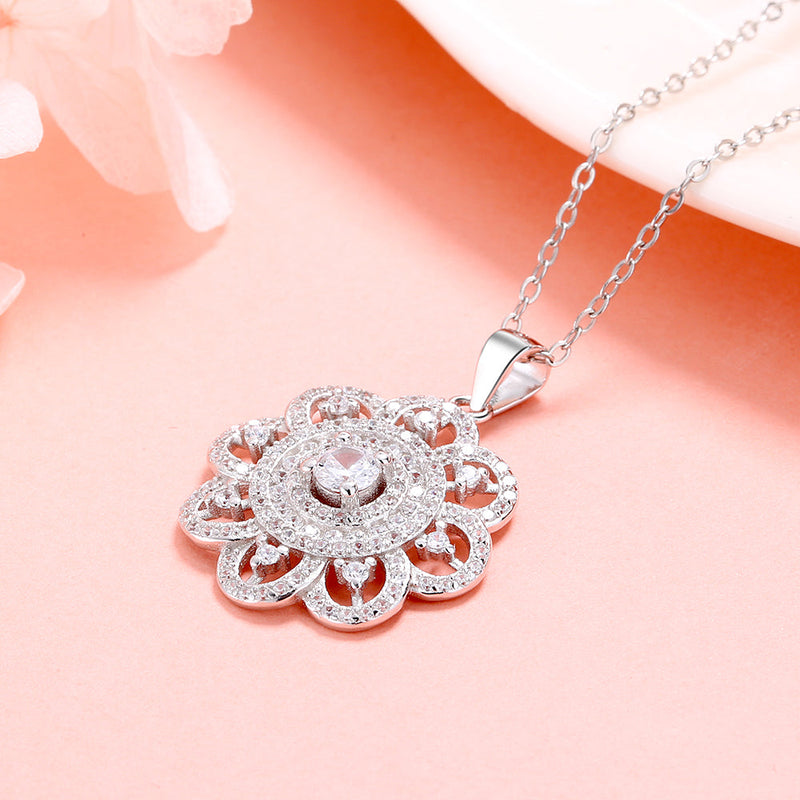 Sterling Silver Vintage Flower Pendant Necklace