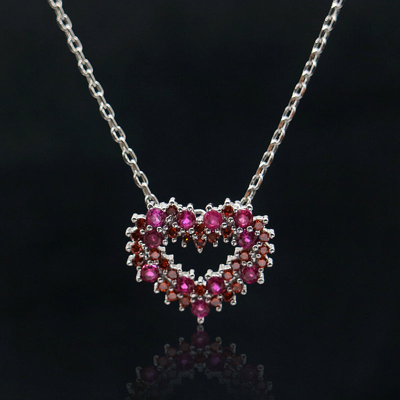 Sterling Silver Ruby and Garnet Heart Pendant Necklace