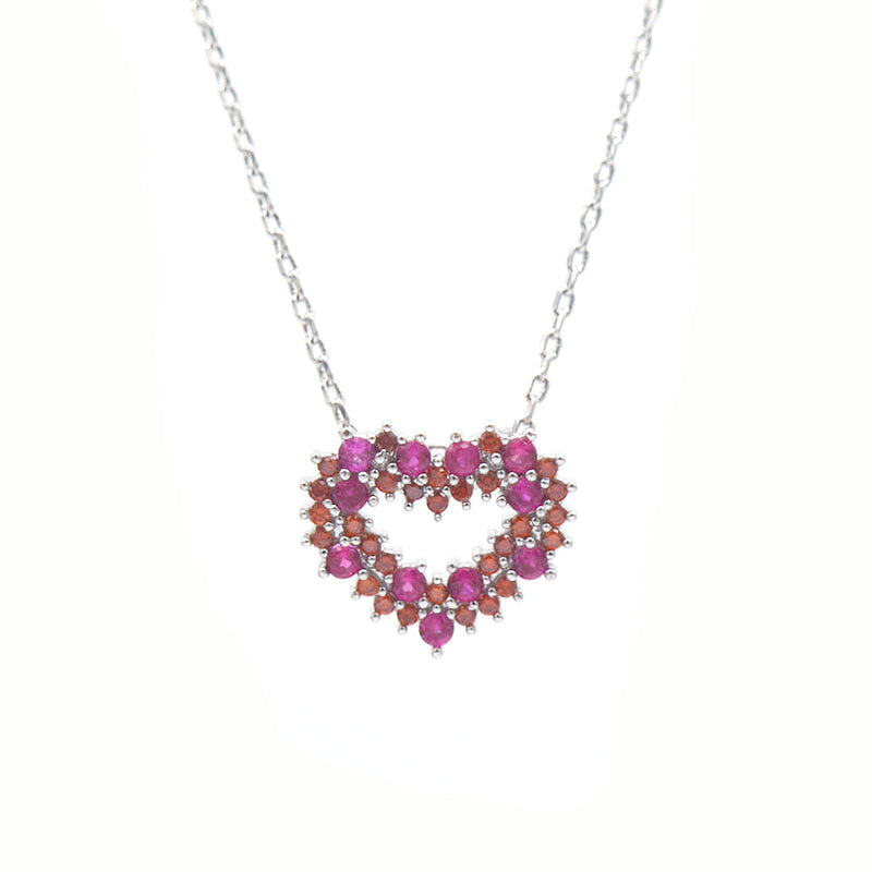 Sterling Silver Ruby and Garnet Heart Pendant Necklace