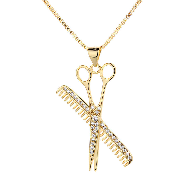 14K Gold and Sterling Silver Hair Stylist Necklace with Swarovski Crystals