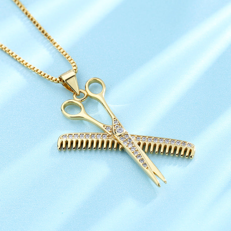 14K Gold and Sterling Silver Hair Stylist Necklace with Swarovski Crystals