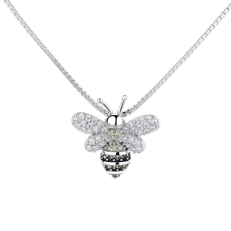 18K White Gold Bee Pendant Necklace with Crystals from Swarovski