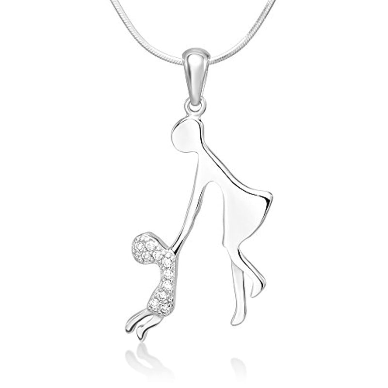 Sterling Silver Mother Child Pendant Necklace