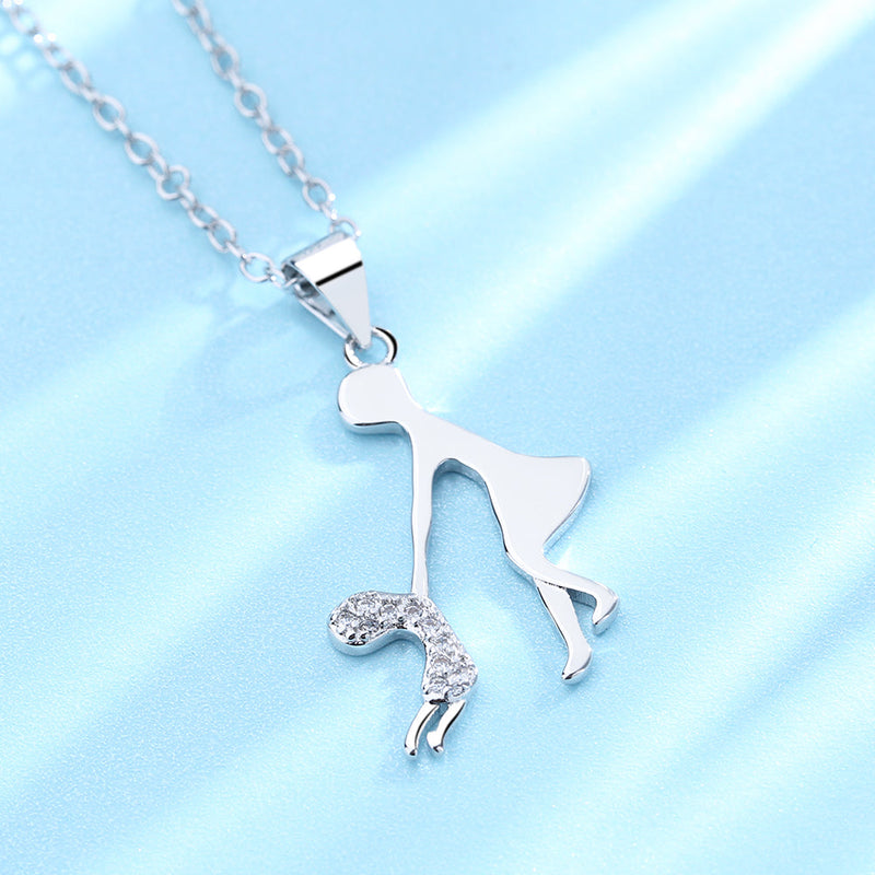 Sterling Silver Mother Child Pendant Necklace