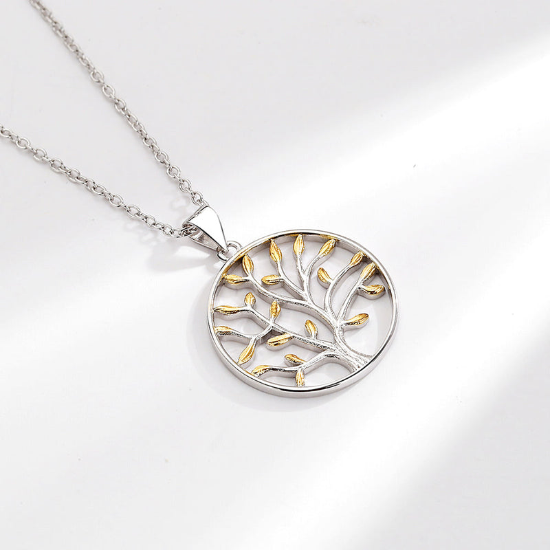 Sterling Silver Two-Tone Tree of Life Pendant Necklace