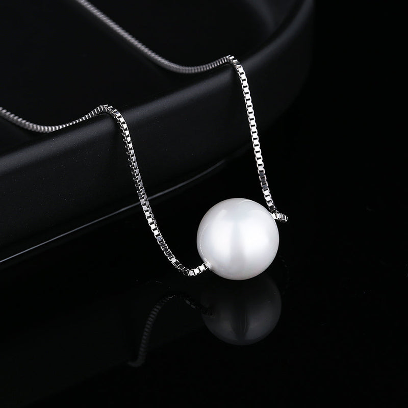 18K White Gold Faux Pearl Box Chain Pendant necklace