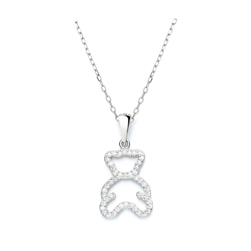 Sterling Silver Teddy Bear Necklace with crystals
